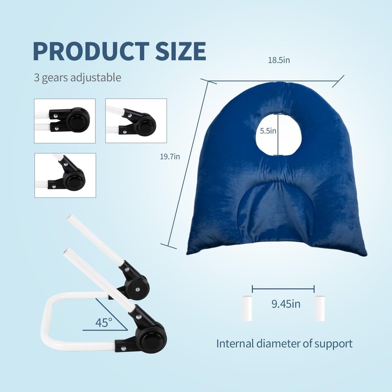 Face Down Pillow for Sleeping, Prone Pillow for Vitrectomy or Retinal Surgery, Adjustable Height Face Down Sleep, Retina Lying Eye Surgery Recovery (Velvet-Dark blue)