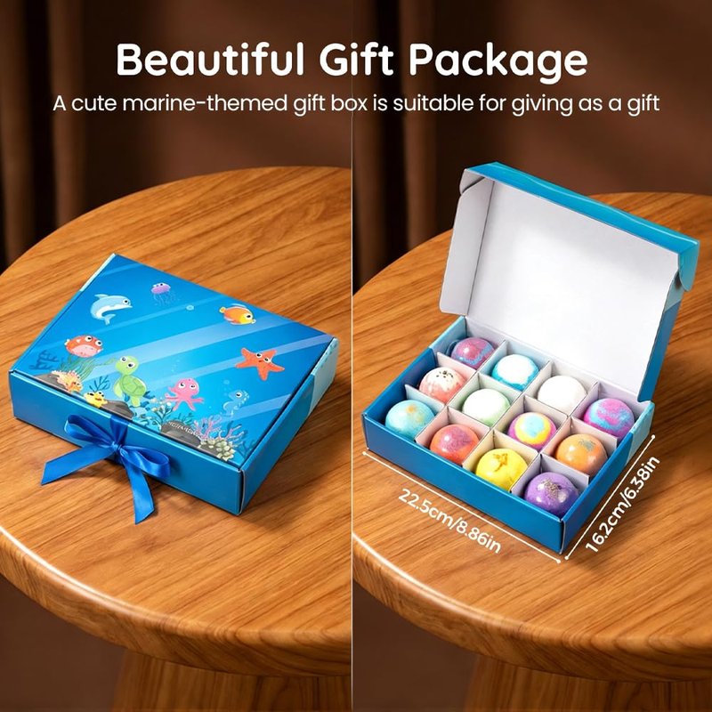 2026 Upgraded Bath Bombs with Surprise Inside, 12-Pack Ocean Toy Bath Salt Ball Sleeve Box Bath Bombs, Easter Basket Stuffers Easter Egg Fillers (Sea Animal 12pcs)