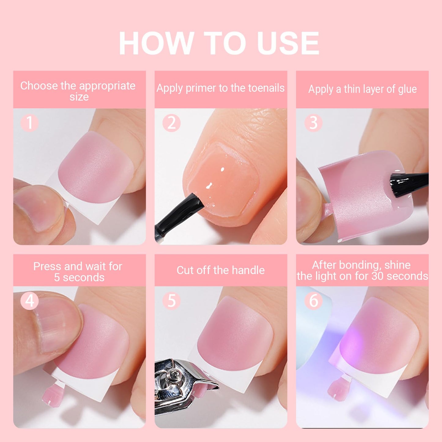 SWETIDAY Toe Nail Tips Press on, French Fake Short Toe Tips, 150Pcs Square Round Acrylic Toenail Press Ons, 15 Sizes French Baby Pink Wearable Full Cover Fake Toenails