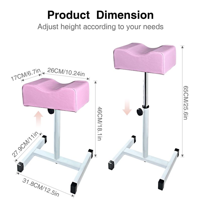 LOVEVLOGY Pedicure Foot Rest,Height Adjustable Pedicure Chair,Non-Slip Pedicure Stool for Massage Office or Home,Pink