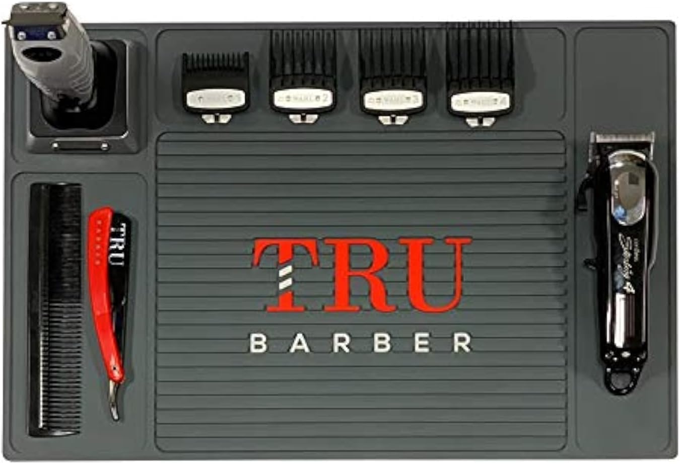 TRU BARBER Organizer Mat - 18" X 13" Charcoal Grey PVC Station Pad | Flexible, Anti-Slip Design for Salons