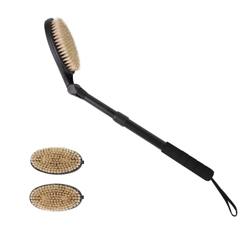 EASACE 3.0 Back Scrubber Brush for Shower, Soft and Stiff Bristles, Adjustable Head, Long Handle, Replacement Brush Head