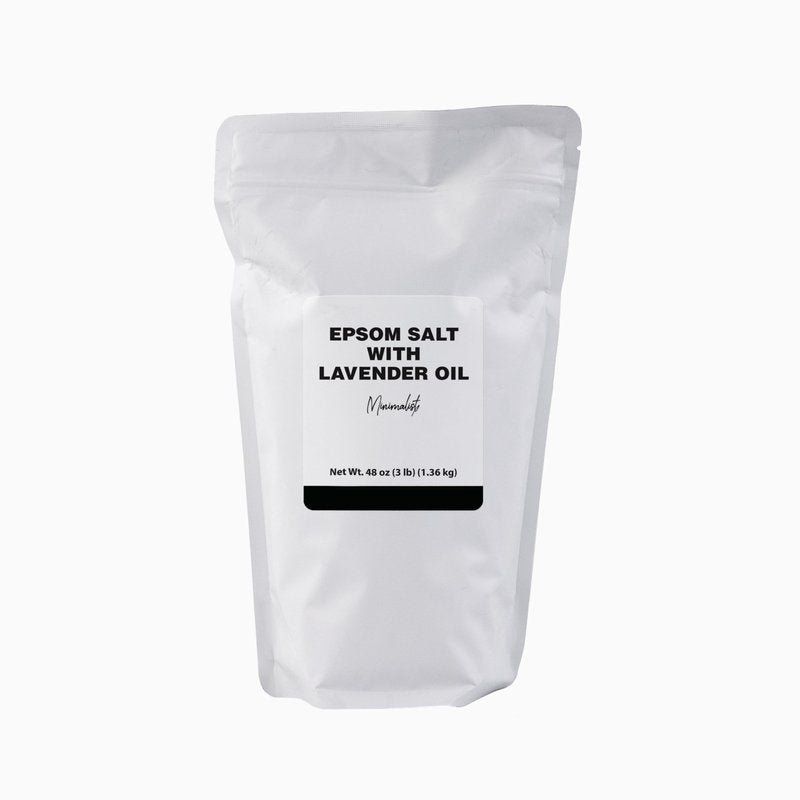 Minimalist Epsom Salt with Lavender Oil, Perfect for Relaxing Baths and Soothing Sore Muscles, Packaged for Convenience in a Refillable Bag (48 Ounce, Lavender)
