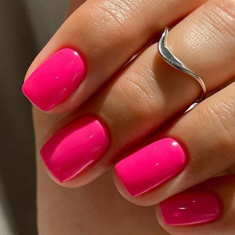 GLAMERMAID Extra Short Press on Nails 24PCS, Bright Hot Pink Jelly Fall Gel Glue on Nails, Glossy Round Reusable UV Finish Fake Nails Acrylic False Nails Manicure Kits for Women