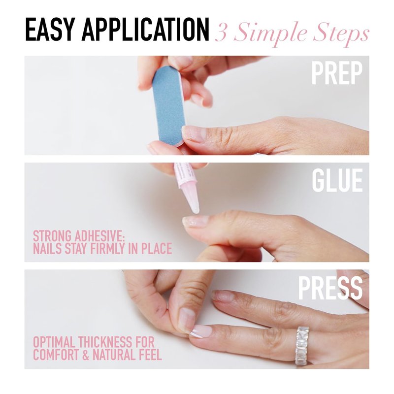 Glamnetic Press On Nails - MaDamn | French Tip UV Finish Short Pointed Almond Fake Nails, Salon Quality Semi-Transparent Nails in 12 Sizes - 24 Nail Kit with Glue