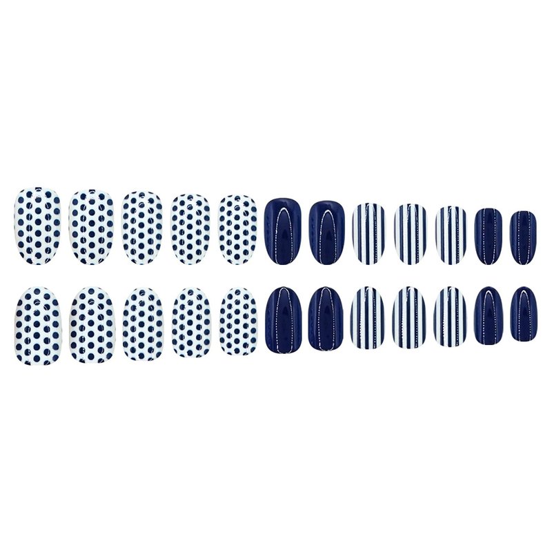 Polka Dot Press On Nails Almond Short Fake Nails Blue White False Nails With Polka Dot Designs Acrylic Nails Full Cover Glue On Nails Artificial Glossy Stick On Nails For Women Nail Manicure