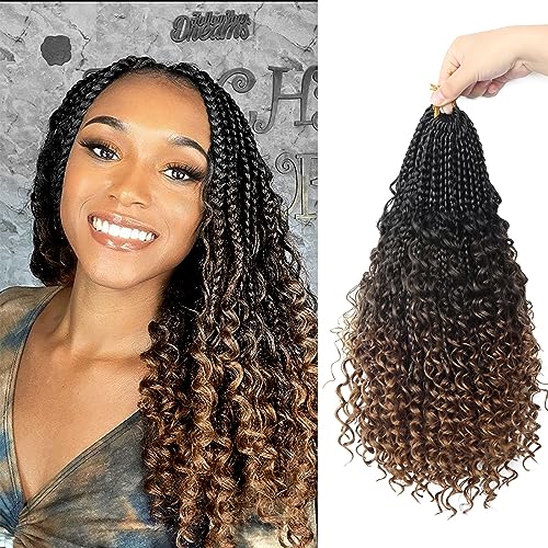 Goddess Box Braids Crochet Hair With Curly Ends 14 Inch Bohomian Box Braids Crochet Braids 8 Packs 3X Crochet Braids Synthetic Braiding Hair Extension for Black Women (14 Inch (Pack of 8), 1B-4-30)¡¦¡¦