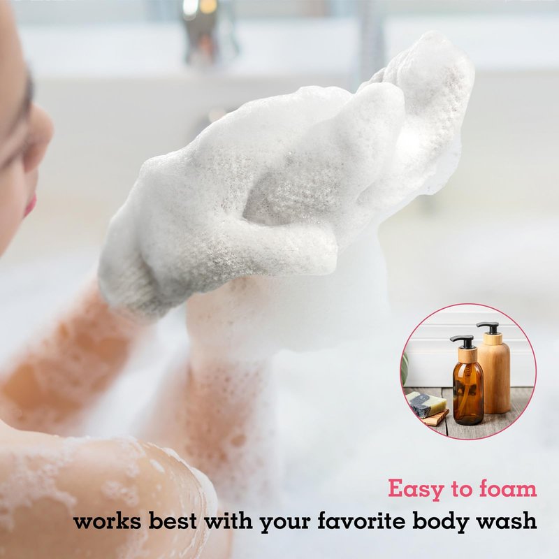 Evridwear Exfoliating Glove Shower Gloves Exfoliate Dead Skin for Dry Sensitive Skin No Irritation with Hanging Loop (White Gentle Exfoliation)