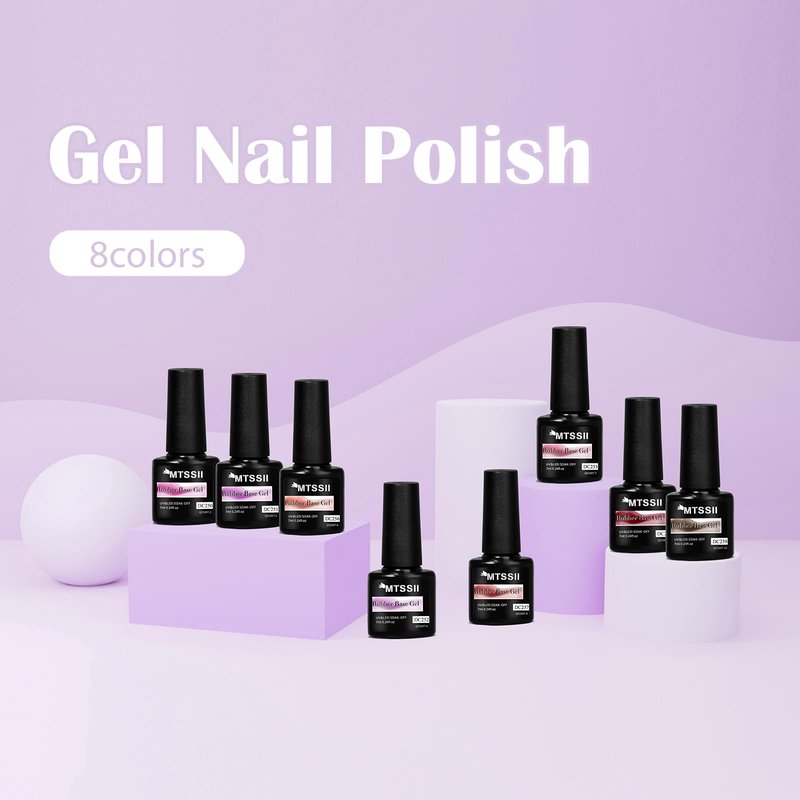 MTSSII 8PCS Rubber Base Gel for Nails Pale Pink Purple Neutral Skin Tones Rubber Base Gel Polish Kit DIY Manicure DIY Nail Art