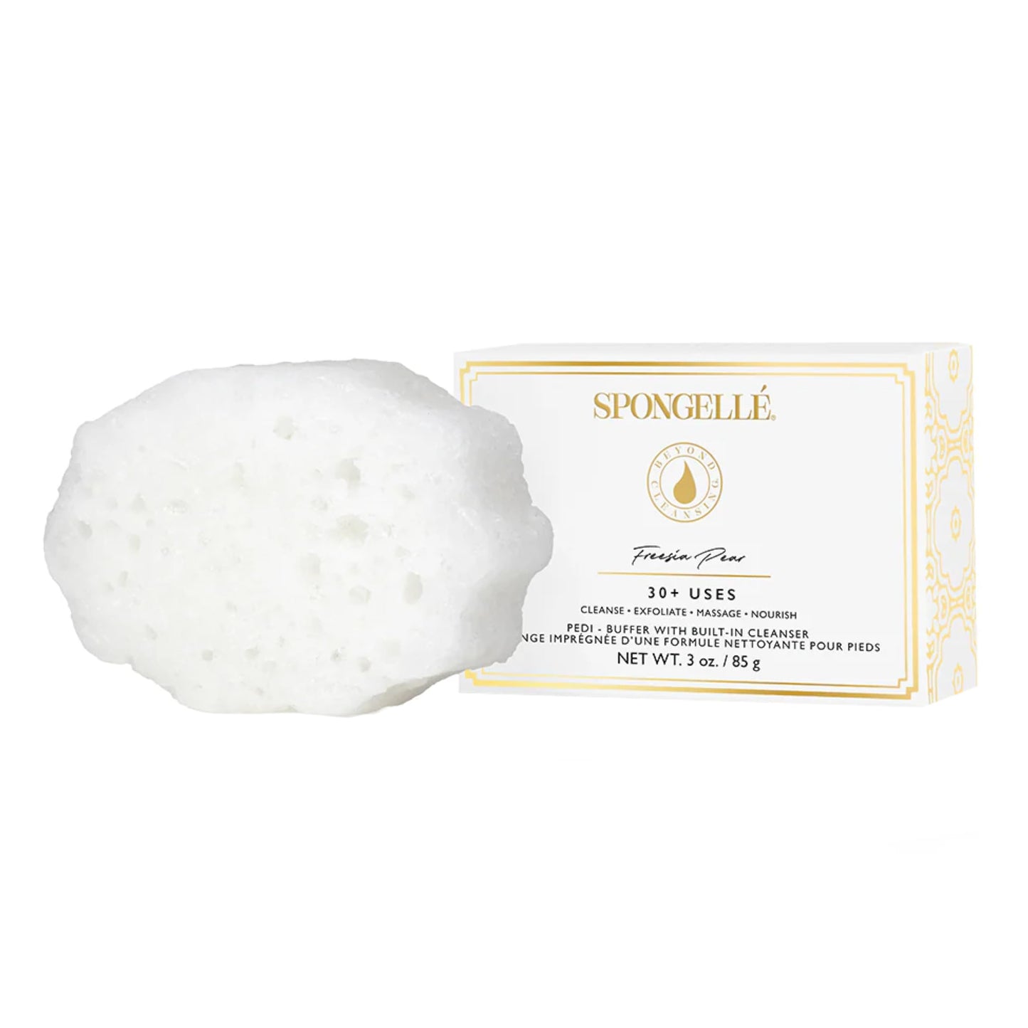Spongellé Freesia Pear Pedi Buffer Bath Sponge | Exfoliating Foot & Heel Scrub | Cleanse, Exfoliate, and Nourish in One Easy Step | Cruelty-Free, Vegan, Dermatologist-Tested, Made in USA | 30+ uses