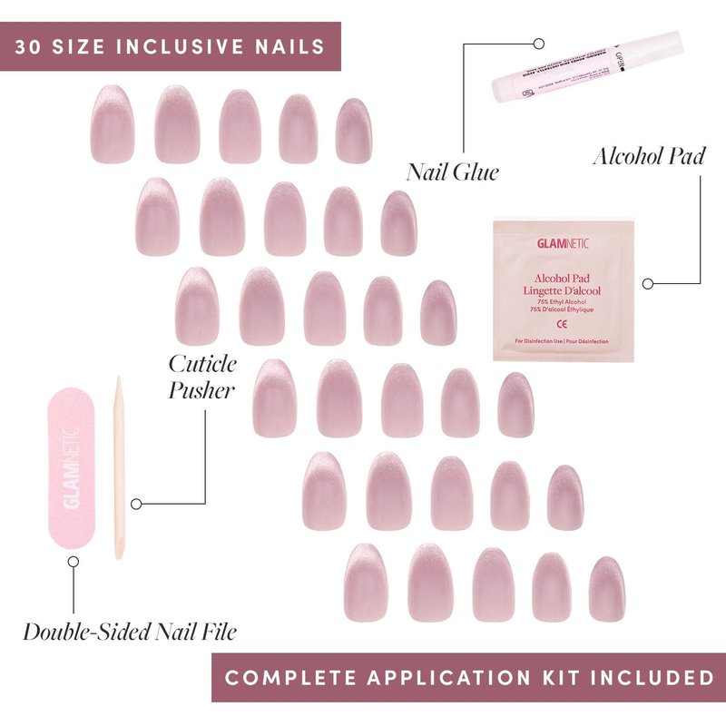Glamnetic Press On Nails - Fairy Dust Short Oval Beige-Pink | Metallic Finish, 15 Sizes in 30 Nail Kit with Glue