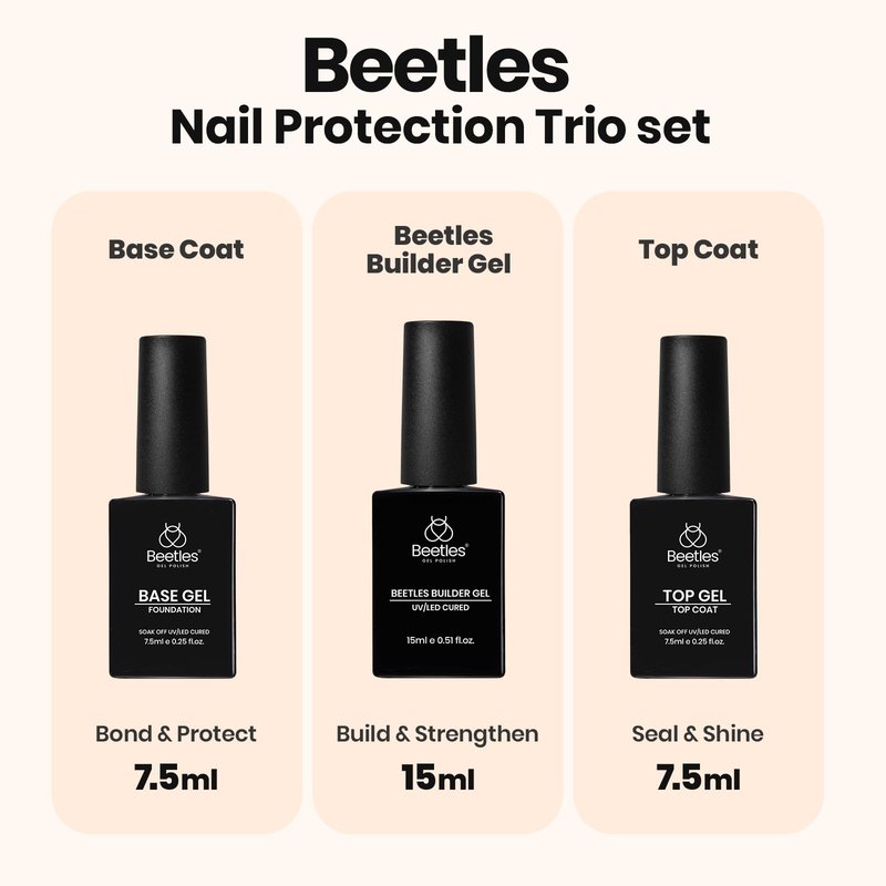 Beetles Builder Gel with Base & Top Coat Gel,3 Pcs Clear Builder Nail Gel,for Nail Strengthening Building Apex Extension for Beginner DIY Salon at Home Gifts for Women,UV & LED Lamp Needed