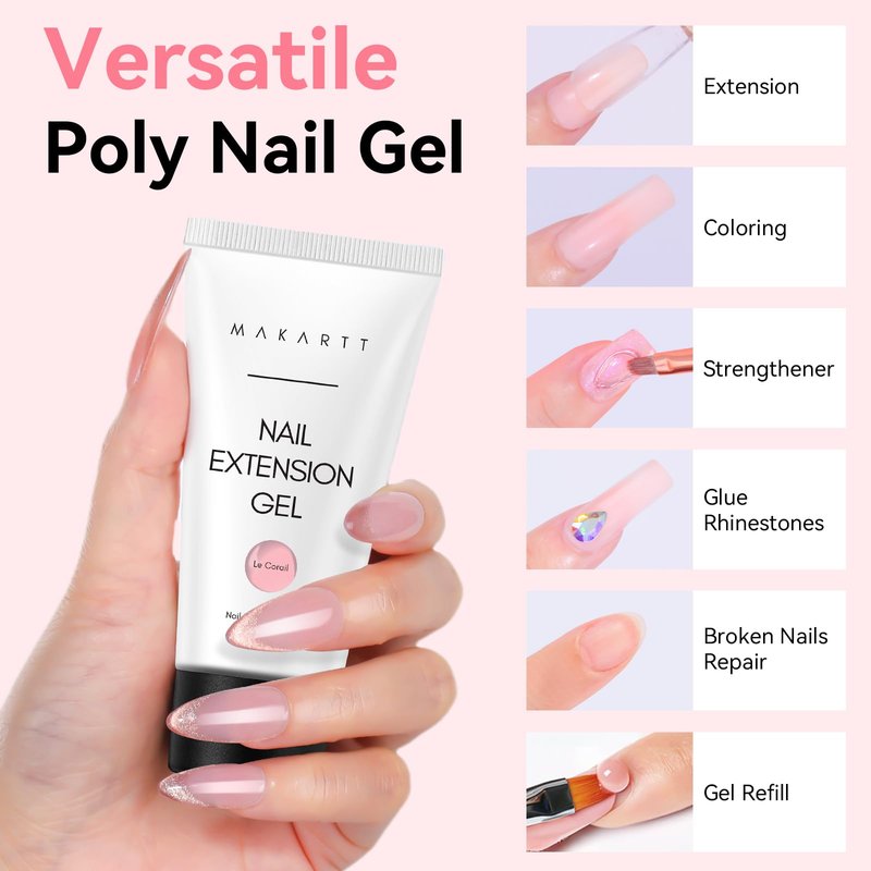 Makartt Hema-Free Poly Nail Gel Natural Pink 50ML Gel Builder for Nail Extension Nail Strengthener Beauty Gift 3D Gels Molder Nail Art Easy DIY at Home Salon
