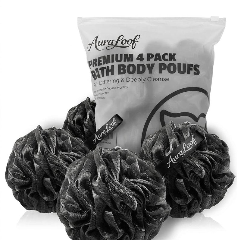 Charcoal Shower Loofah 60g - Extra Soft Bath Sponge with Hanging Ribbon, Durable Mesh Body Scrubber for Men & Women