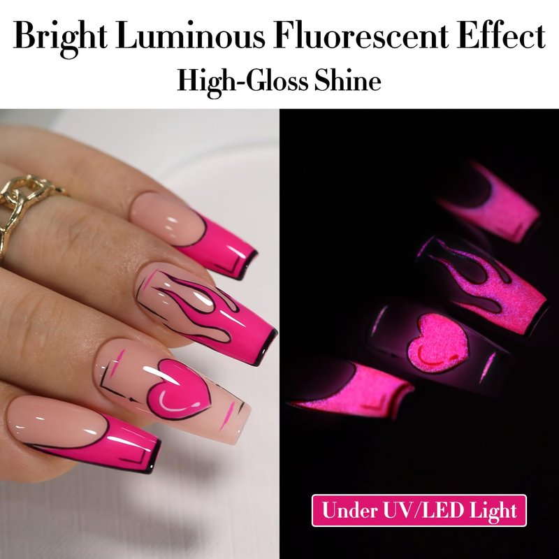 Gel Nail Polish - Double Rhythm 15ML Soak Off Pure Sheer Neon Hot Pink for DIY Manicure