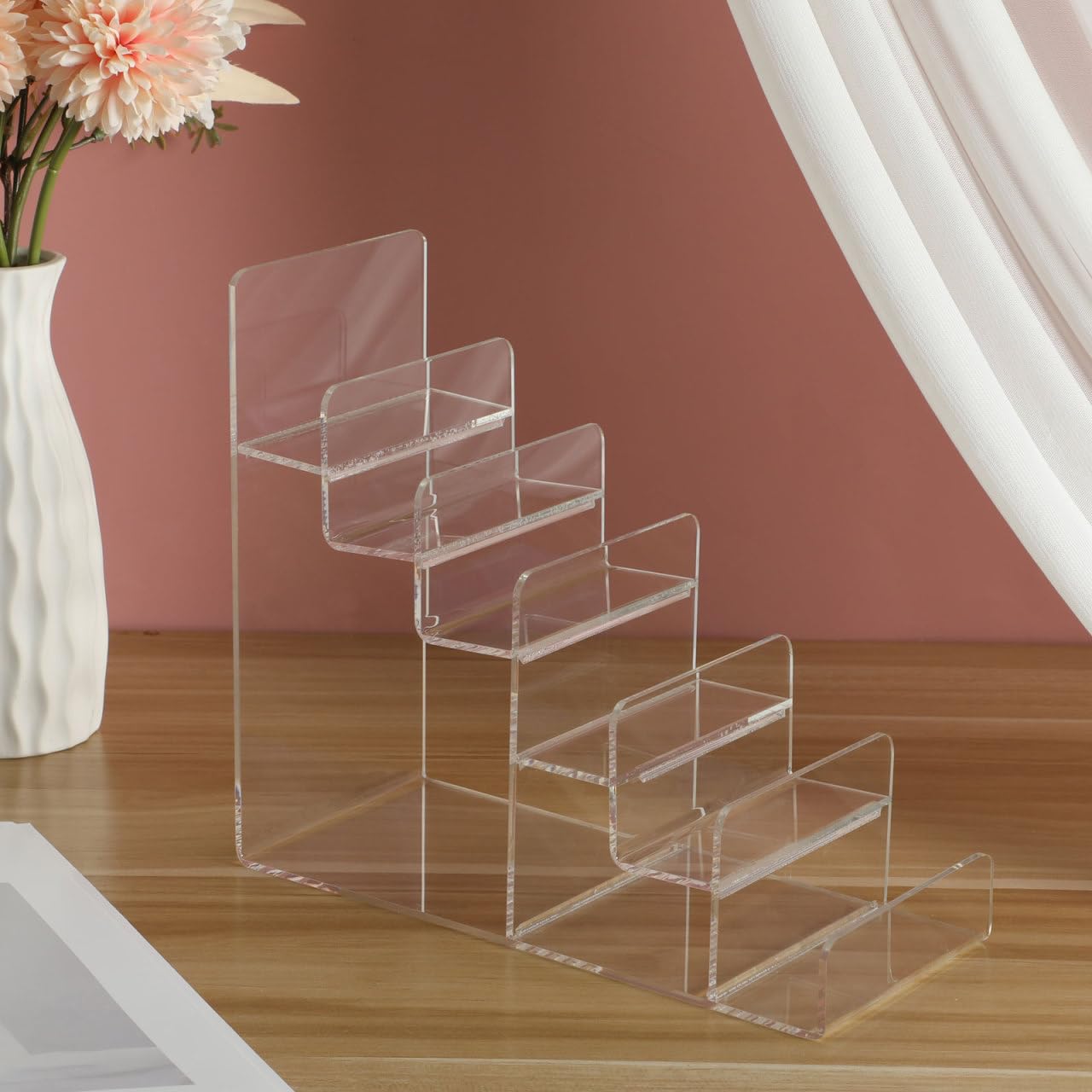Cabilock 2Pcs 6-Tier Acrylic Clear Purse Rack, Transparent Handbag Organizer, Multi-Layer Jewelry Display Stand for Wallets, Glasses, Watches, and Accessories