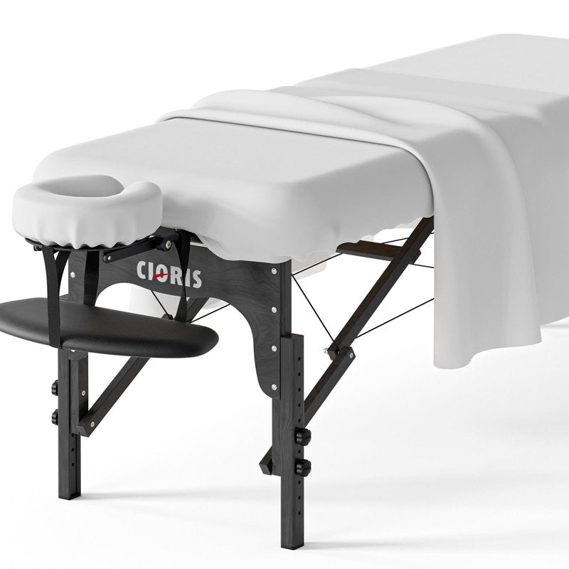 CLORIS Universal 3-Piece Professional Massage Table Sheet Set Premium Soft Light Stain Microfiber Includes Massage Table Cover, Fitted Sheet and Face Rest Cover - White