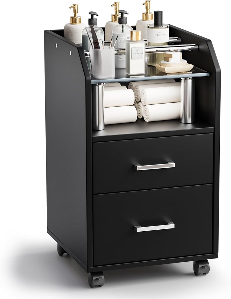 OmySalon Pedicure Cart - Portable Foot Bath Trolley with Storage Drawer & Locking Wheels | Black