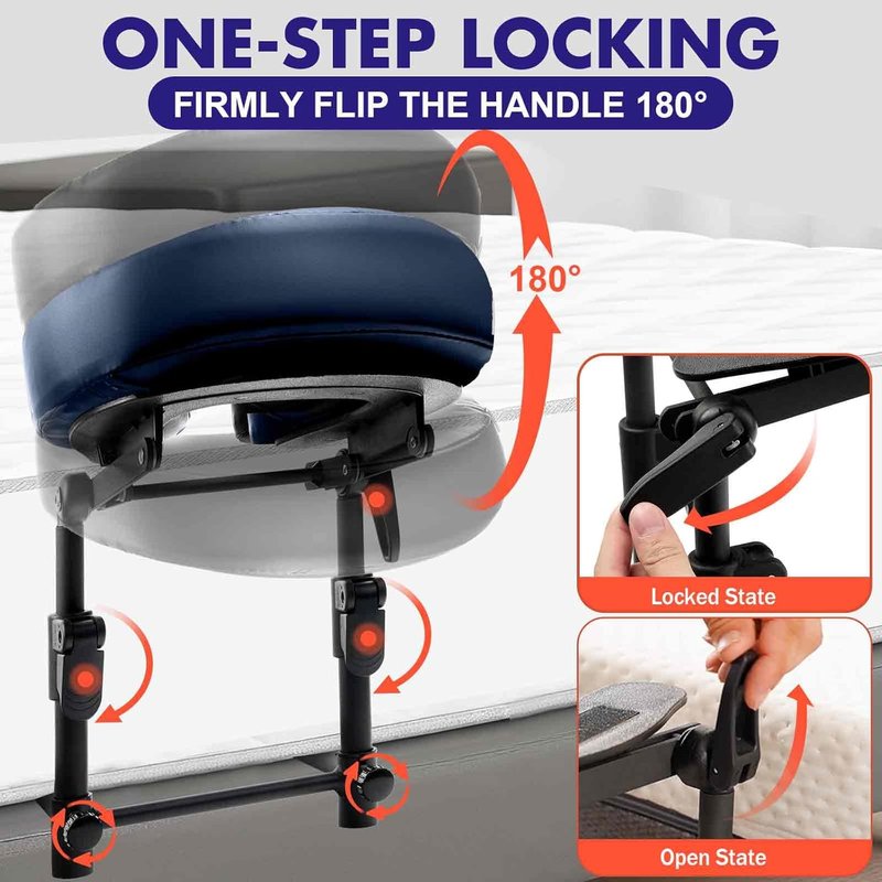 Skiennix Massage Headrest - Adjustable Leather Pillow with Face Cradle & Support Bracket | Blue