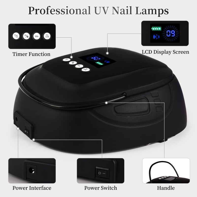 BOMOQING 126W Rechargeable UV LED Nail Lamp, Portable Cordless Nail Dryer with Auto Sensor and 4 Timer Settings, Professional Curing Lamp for Gel Polish and Salon (Black)