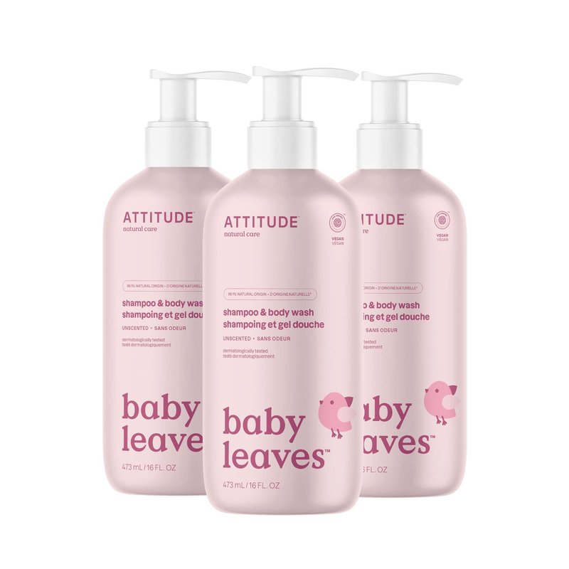 ATTITUDE Baby 2-in-1 Shampoo and Body Wash, EWG Verified, Dermatologically Tested, Vegan, Unscented, 16 Fl Oz (Pack of 3)