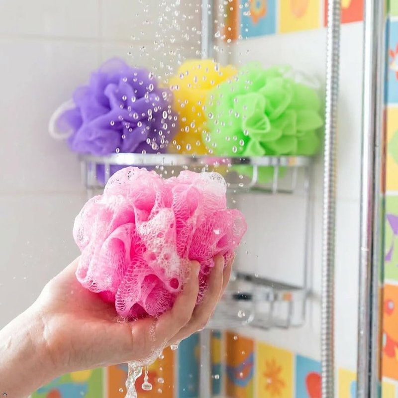 18 Pieces Bath Sponge Shower Loofahs Bulk Bath Luffas Exfoliating Body Scrubber Pack Colorful Mesh Balls Travel Cleaning Wash Puff Bathing Accessories for Kids Women Men Body Wash, (Mixed Colors)