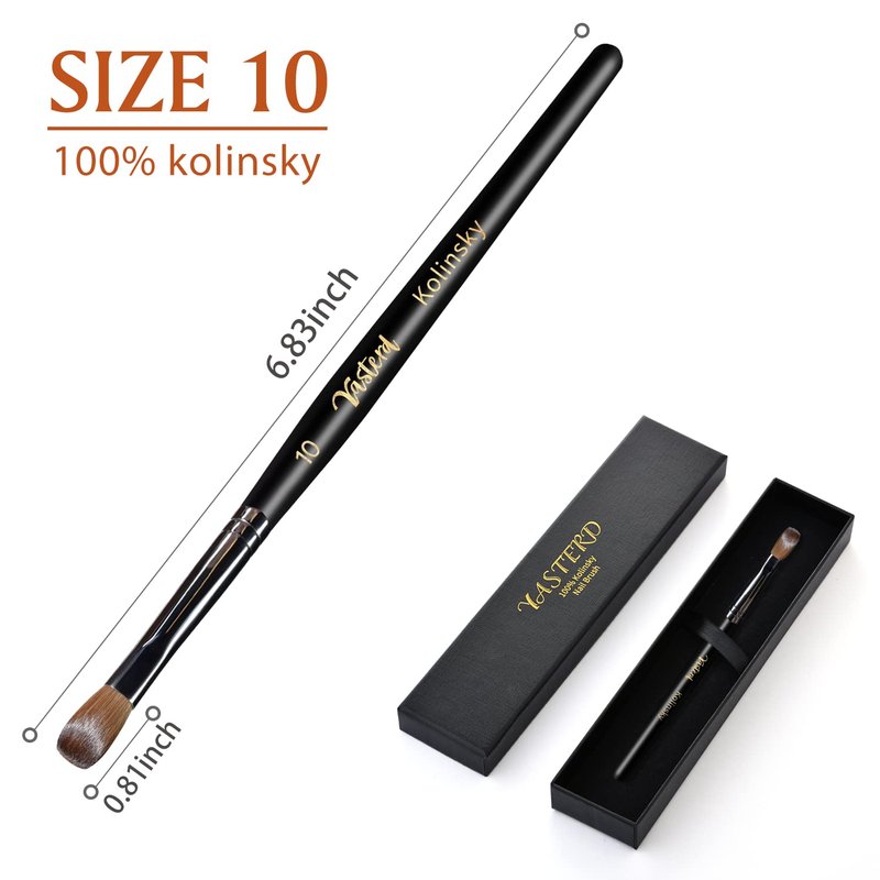 Acrylic Nail Brush Size 10 - 100% Kolinsky Oval Crimped Design | Sturdy Wooden Handle for Professional Nail Art
