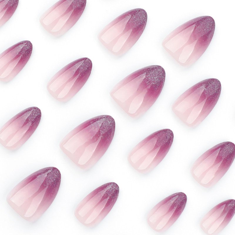 Hkanlre Medium Gradient Press on Nails Purple Fake Nails Tips French Full Cover Almond False Nails for Women 24PCS