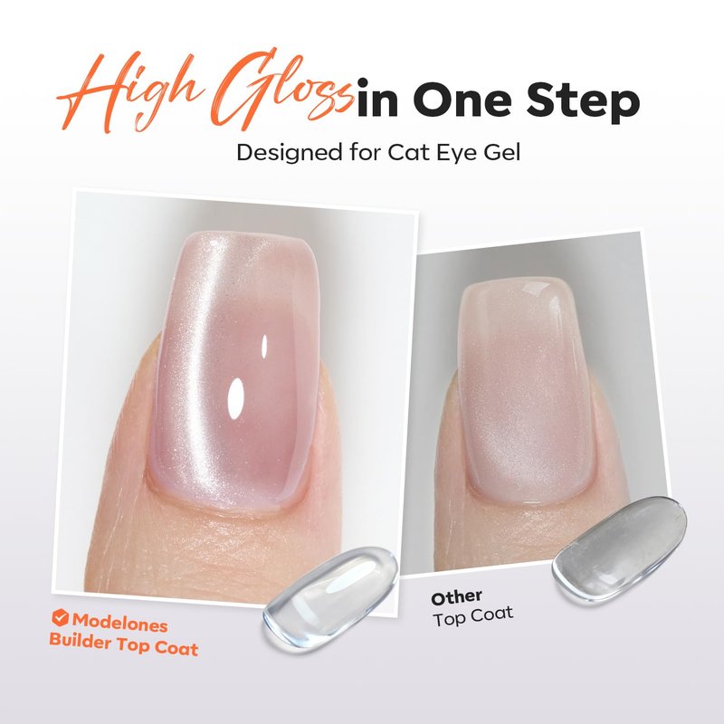 Builder Top Coat Gel Nail Polish - No Wipe Clear Chrome Bond | 15 ML Ultra Gloss for Cat Eye Apex Strengthening