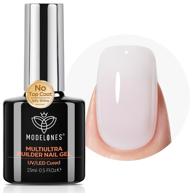modelones Builder Nail Gel No-Wipe, 9-in-One Milky White Builder for Nails, C-Curve Sculpting, Glossy Jelly Finish, No Top Coat Needed LED Lamp Cured Color Rubber Base Gel Polish for Quick DIY Salon