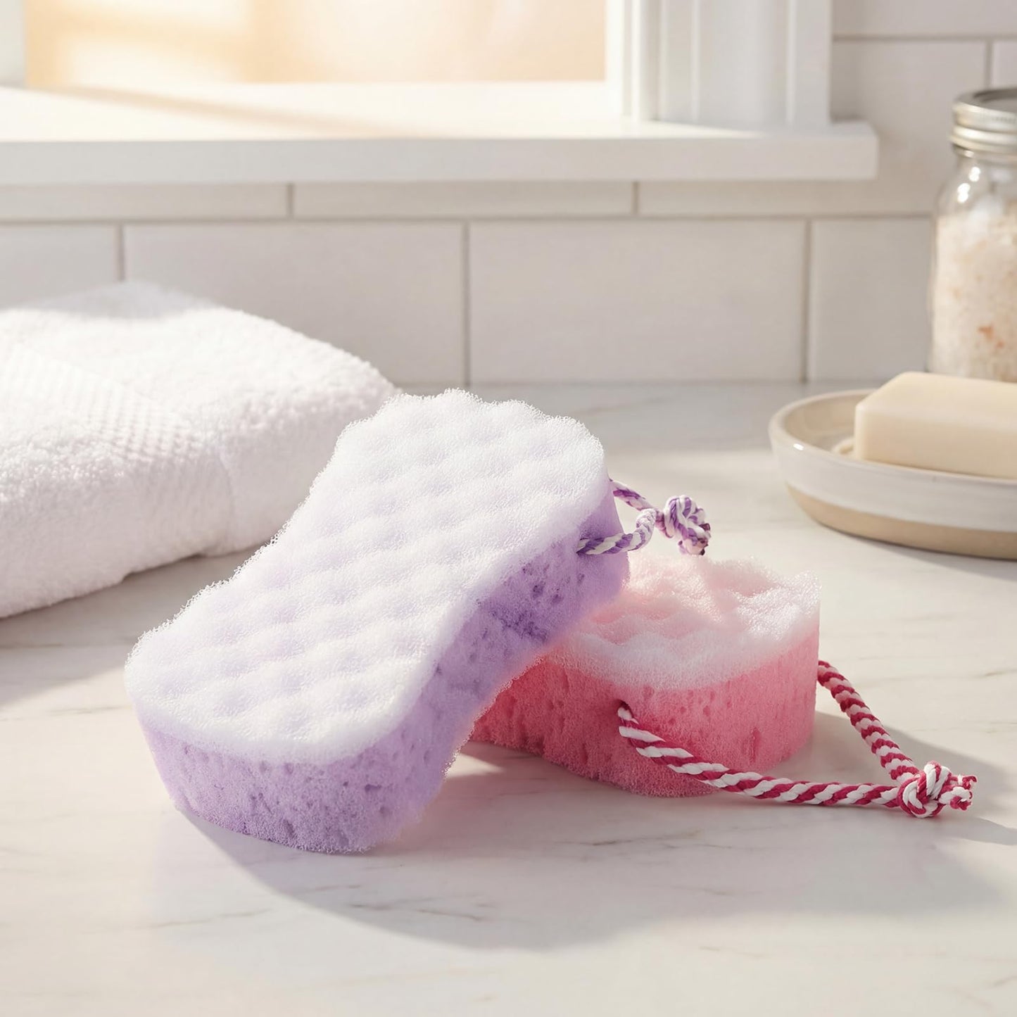 Boao 6 Pcs Bath Sponge for Women, Men Exfoliating Loofahs Body Scrubber Shower Sponges Big Pouf Foam Sponges to Spa Reusable Bathing Accessories(Bright Color)
