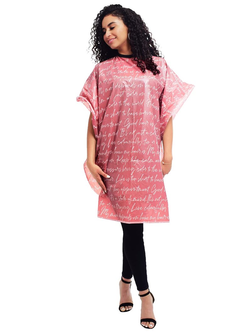 Betty Dain Hair Stylist Shampoo Cape, Waterproof & Stain Resistant Vinyl, Soft Nylon Neckband, Durable & Reusable Client Cover, Touch-and-close Fastener, 36 x 54 inches, Secret Messages - Rose