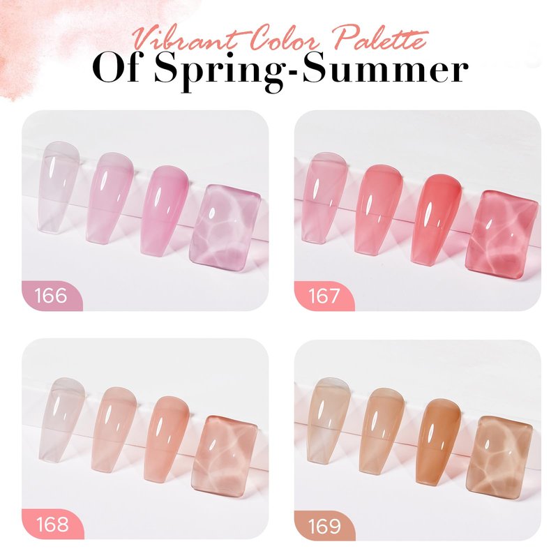 AZUREBEAUTY Jelly Nail Polish Set Quick Dry Transparent Nude Pink Purple Brown 4 Colors Sheer Natural Nail Lacquer Fingernail Kit with Top Coat Nail Polish DIY Salon Home