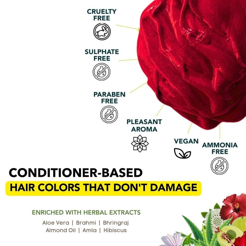 Paradyes Rubra Red Semi Permanent Conditioner Based Hair Color Enriched with Vegan, Natural and Herbal Hair dyes - lasts up to 8-10 washes (4.2 oz)