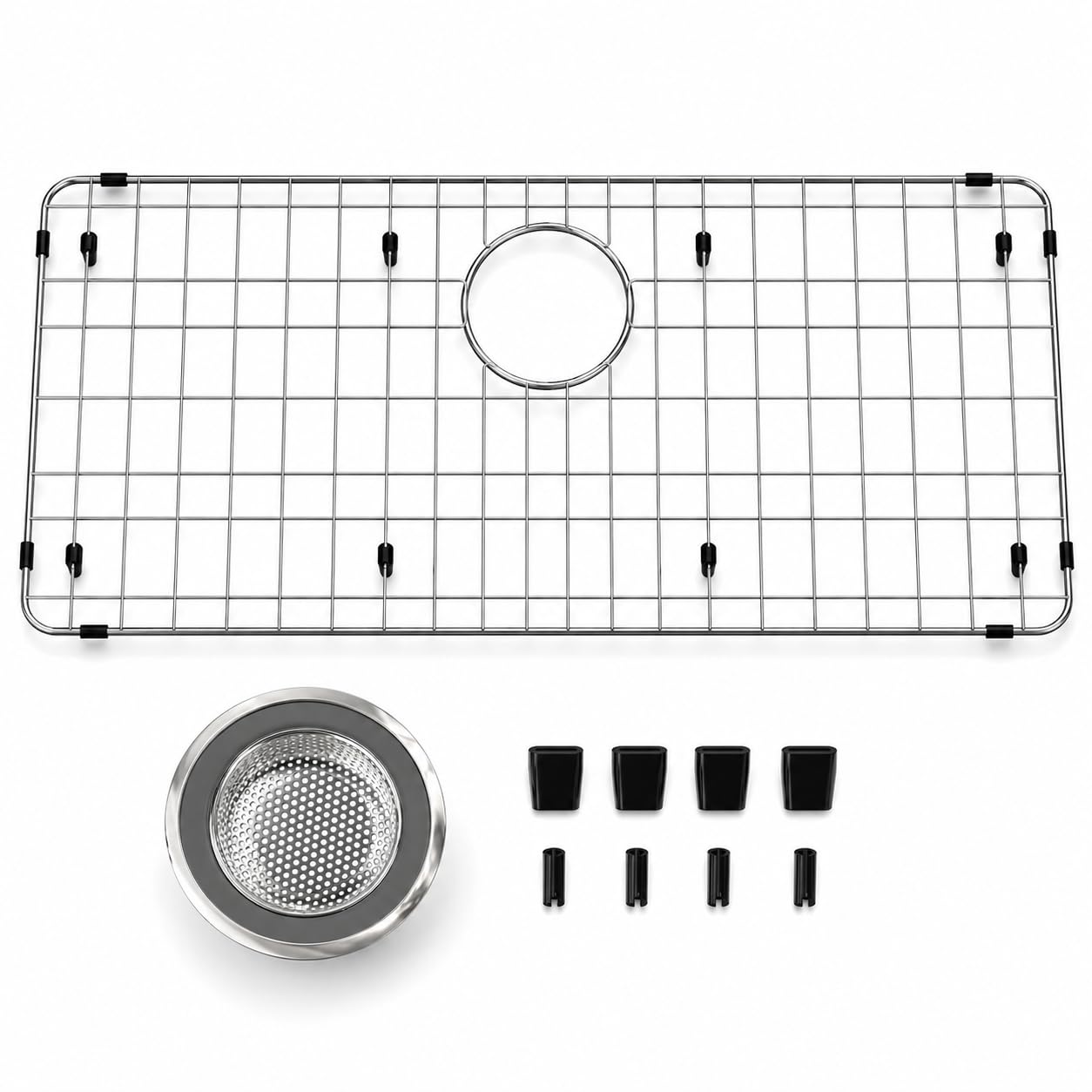iPEGTOP Sink Rack for Bottom of Sink, Stainless Steel Sink Protector 28-3/4" x 15-3/4" with Rear Drain, Sink Grid Grate with Hole Cover for Kitchen Sink Single Bowl, One-Piece