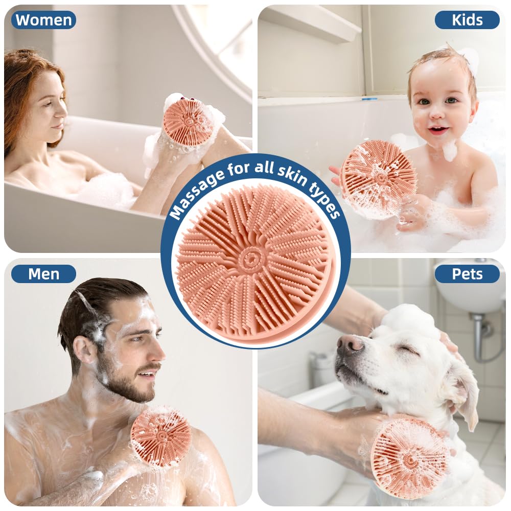 Silicone Body Scrubber, 2pcs Dual-Sided Silicone Loofah 2-in-1 Silicones Shower Scrubbers Exfoliating Body Scrubber for Women Men Soft Silicones Bath Shower Brush for All Skin Lather Well (Pink&Gray)