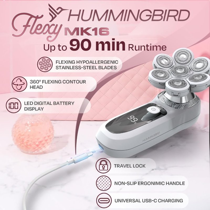 HUMMINGBIRD Flexy Electric Razors for Women - Cordless Waterproof Leg Shaver | Hair Removal & Exfoliation Kit