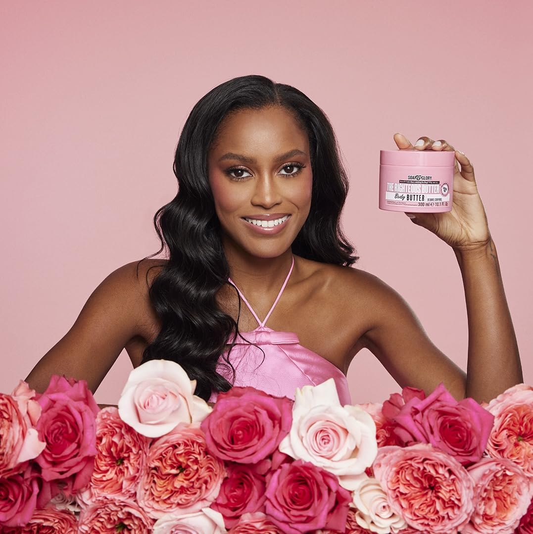 Soap & Glory The Righteous Body Butter - Hydrating Body Moisturizer for Dry Skin with Shea Butter, Vitamin E & Aloe Vera - Rich Lotion for Women - Vegan & Cruelty Free (10.1 fl oz)