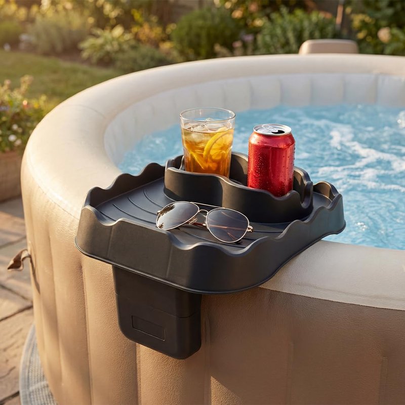 Hot Tub Table Tray,Foldable Hot Tub Side Table,No nslip Drink Caddy with 2 Cup Holders and Drain Holes,Keep Snacks-Drinks Handy and Dry,for Inflatable Spa/Pool/Bathtub