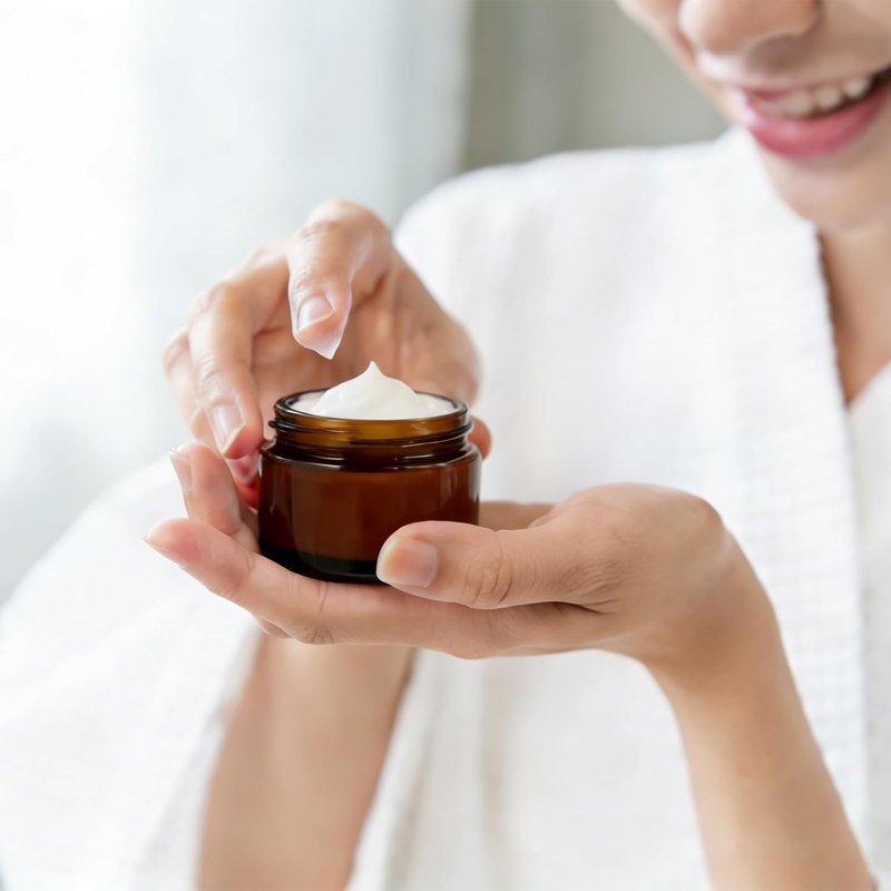 Skiennix 2 Oz Amber Glass Jars - 12 Pack Airtight Cosmetic Containers with Lids for Lotions & Creams