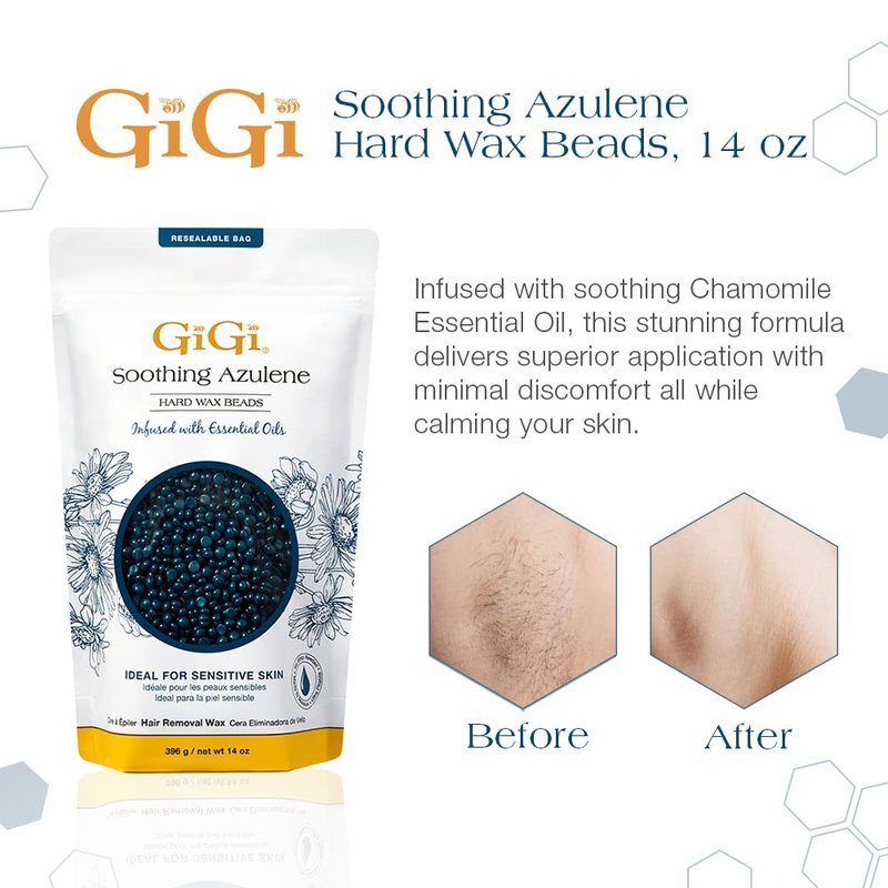 GiGi Hard Wax Beads for Hair Removal, Soothing Azulene Hair Removal Wax for Sensitive Skin, 14 oz