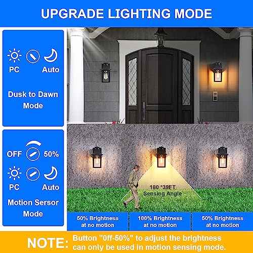 2 Pack Porch Light with GFCI Outlet,Dusk to Dawn Motion Sensor Outdoor Light,Black Front Door Lights,Waterproof Exterior Fixture,Outside Wall Lamp for House Patio Garage