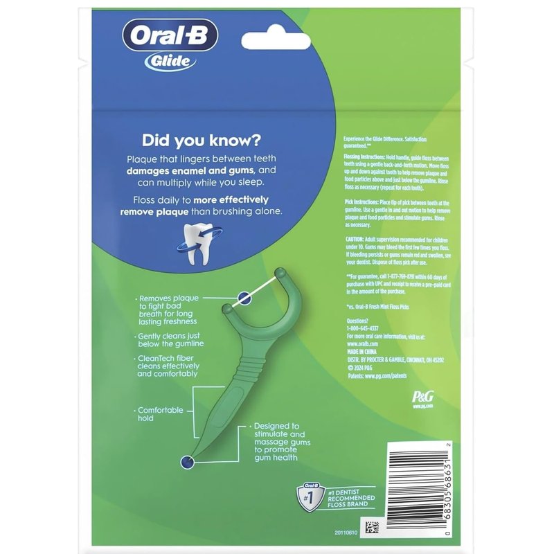Oral B Glide Dental Floss Picks, Complete With Scope Outlast, Mint, 75 Count, Pack Of 6