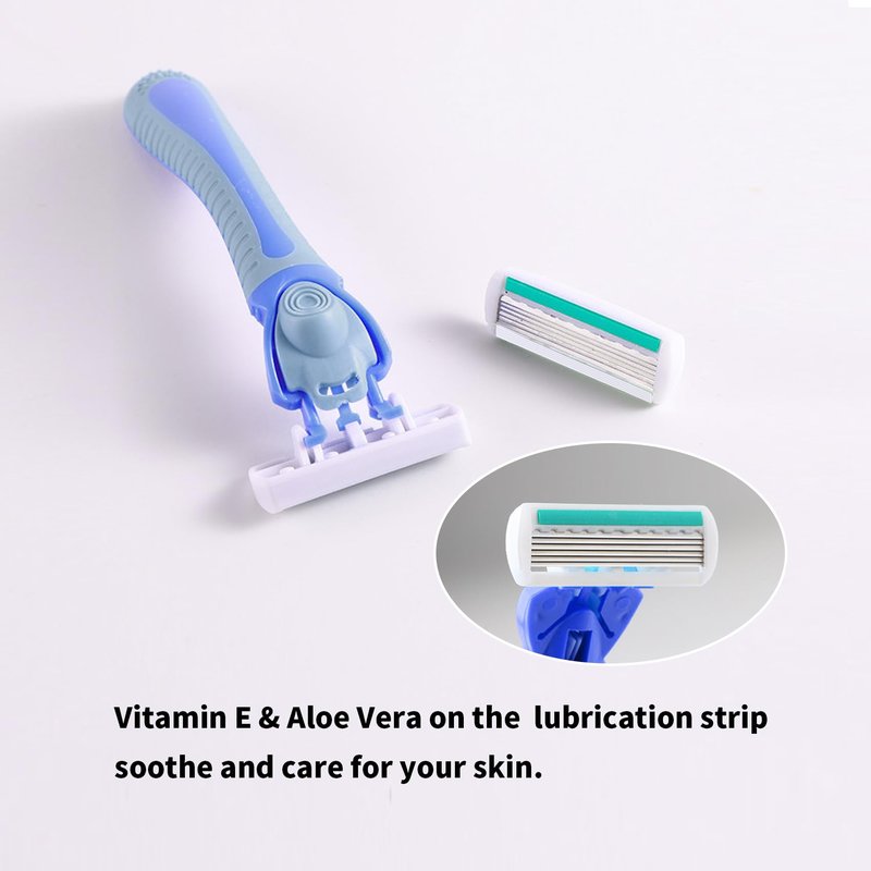 6-Blade Razor,Plastic Anti-slip Men Manual Refill Cartridges razors, Reusable Face Cleansing Care Tool, Shave Supplies for Men and Women - blue
