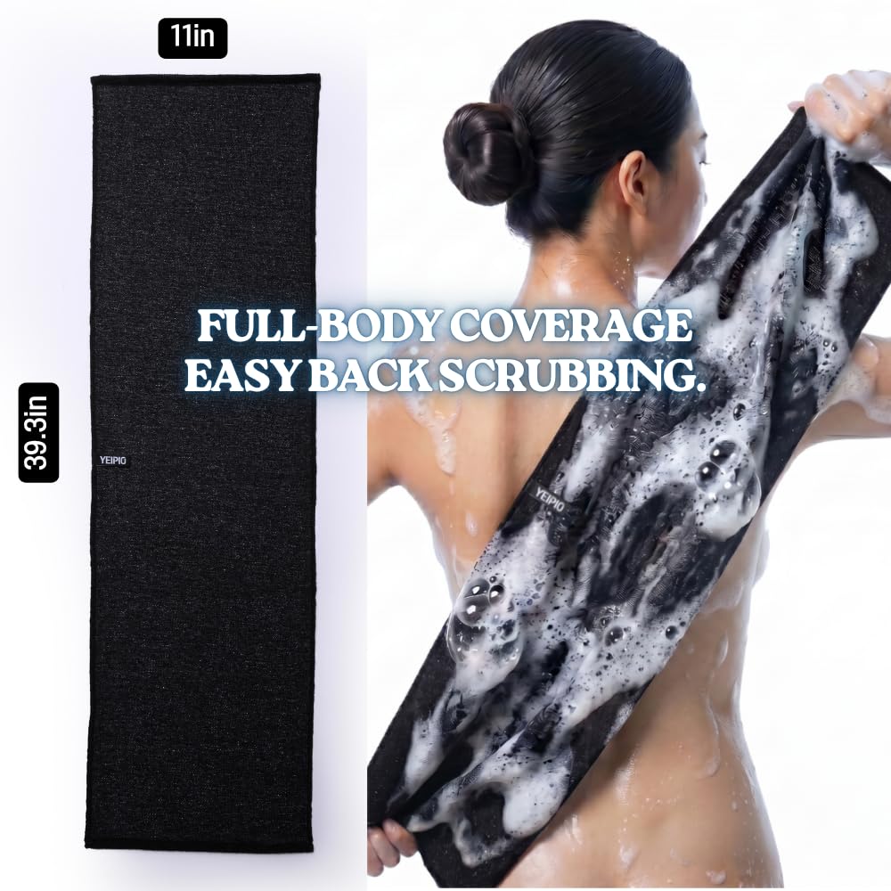 YEIPIO Premium Exfoliating Shower Towel - Extra Long Back Scrubber for Shower, Deep-Cleansing Body Scrubber Washcloth for Smooth Skin, Back Acne-Prone & Rough Skin, Quick-Drying Nylon Mesh