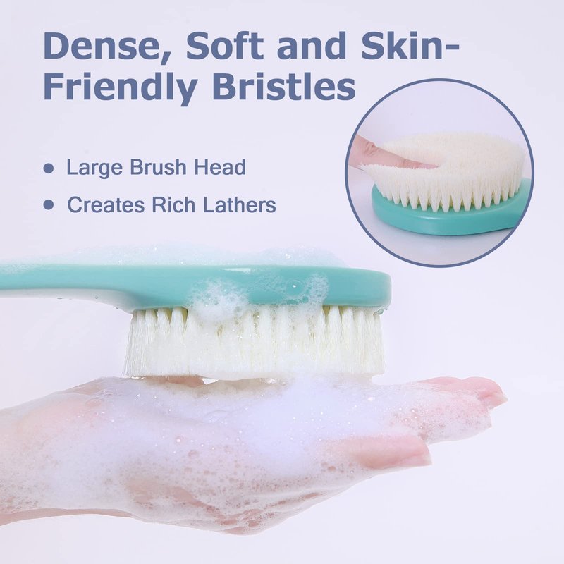 Body Back Scrubber – 17'' Long Handle Shower Brush, Anti-Mold Exfoliator for Dry & Wet Use, Deep Cleansing & Gentle Exfoliation for Smooth Skin – for Men, Women & Elderly (Cream White)