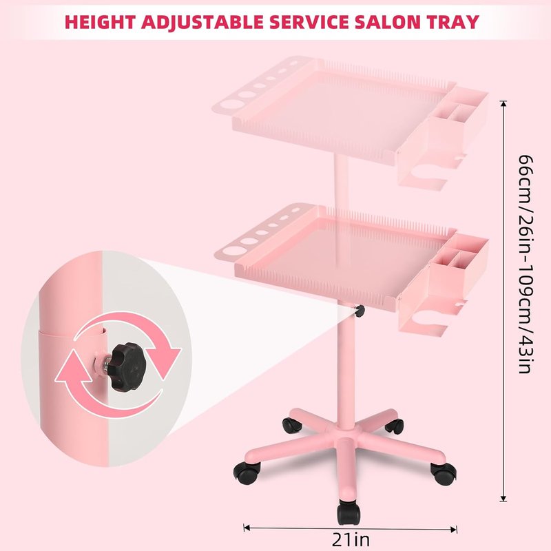 Extension Salon Tray Hair Extension Cart Tray Pink Multi-Function Extensions Rolling Tray with Blow Dryer Holder and Storage Platform