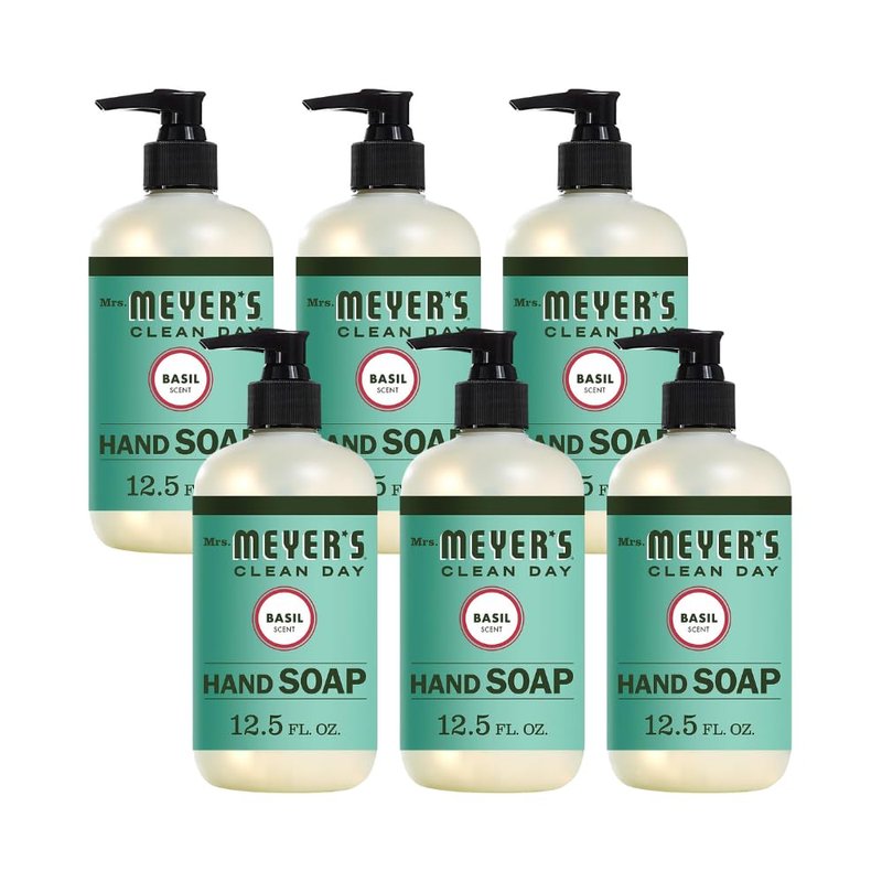 Mrs. Meyer's Clean Day Liquid Hand Soap - Cruelty-Free Basil Scent with Essential Oils, 12.5 oz | Pack of 6