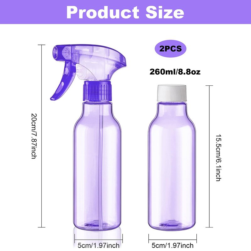 Cosywell Empty Spray Bottles 8.8oz/260ml 2 Pack Plastic Spray Bottle for Cleaning Mist/Stream Refillable Container Water Spraying Bottle for Cooking Hair Care Essential Oils(Purple)