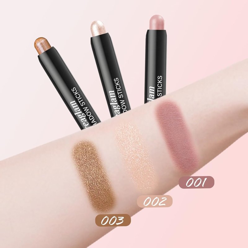 Creaglam Eyeshadow Stick 3Pcs Set, Waterproof & Crease-Proof, Easy Blendable Makeup Pencil for Beginners, Color Includes Matte Dusty Pink & Shimmer Peach & Fenugreek, 1.9g Each Stick